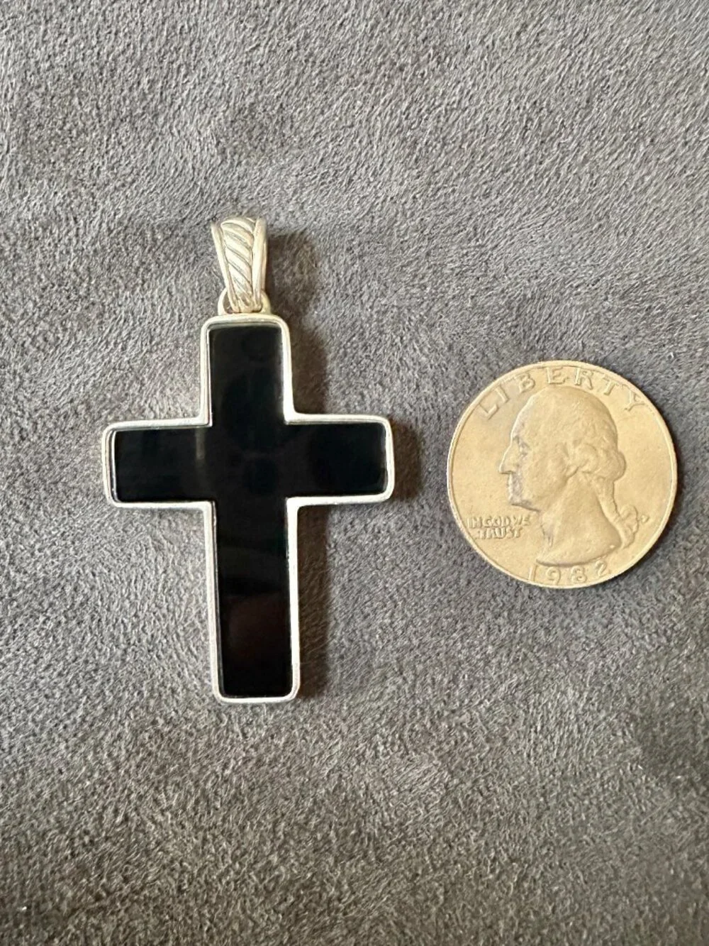 David Yurman Large Chevron Cross Pendant w/ Black Onyx